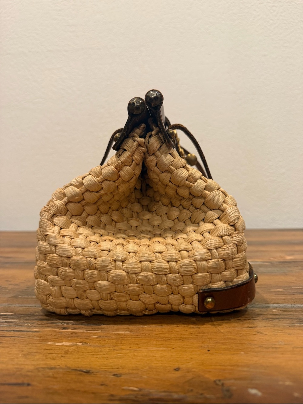 Burlington Woven Straw Tote with Brown Leather Trim and Gold Accent - Picture 2 of 6